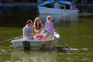 Three girls in a boat